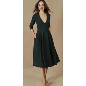 BHLDN Valdis Emerald Green Tea Length Dress Size 0 Bridesmaid Mother Of Bride